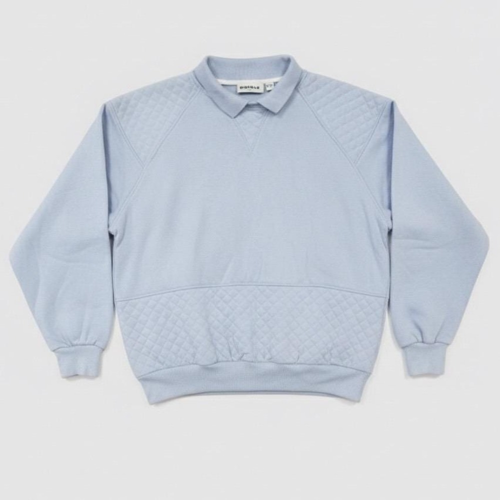NWT! Gitano Vtg Light Blue Collared Quilted Crewneck Sweatshirt Sz‎ L 80s 1980s